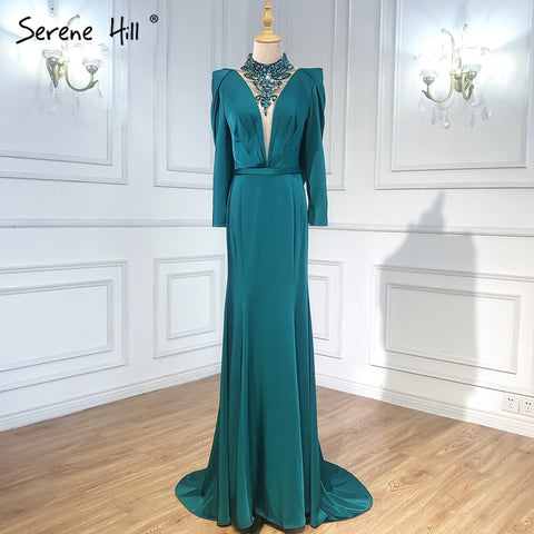 Muslim Mermaid Satin Evening Dresseses Gowns 2025 White Elegant Beaded For Women Party LA6430