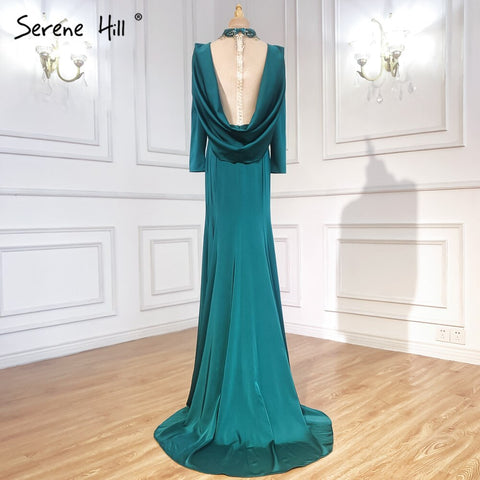 Muslim Mermaid Satin Evening Dresseses Gowns 2025 White Elegant Beaded For Women Party LA6430