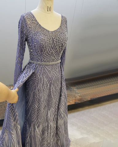 Muslim Mint A-Line Evening Dresses Gowns 2025 Beaded Overskirt Luxury For Women Party LA71658