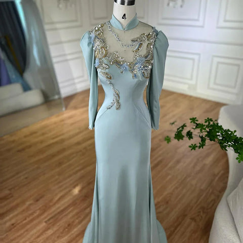 Robe de soirée sirène en satin perlé couleur menthe, style musulman, avec corset, pour une occasion formelle, LA72797C 2025