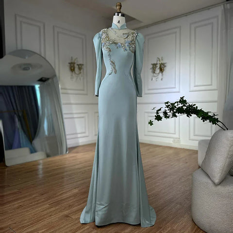 Robe de soirée sirène en satin perlé couleur menthe, style musulman, avec corset, pour une occasion formelle, LA72797C 2025