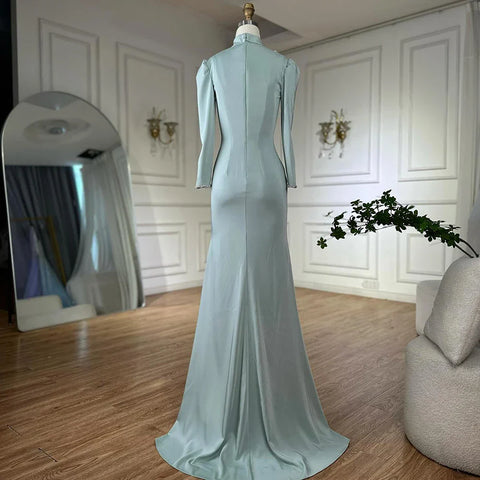 Robe de soirée sirène en satin perlé couleur menthe, style musulman, avec corset, pour une occasion formelle, LA72797C 2025