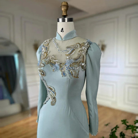 Robe de soirée sirène en satin perlé couleur menthe, style musulman, avec corset, pour une occasion formelle, LA72797C 2025