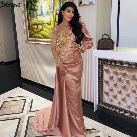 Elegante vestido de noche musulmán de sirena color menta con cuentas de satén y sobrefalda, talla grande 2025, para mujer, fiesta, LA71278 