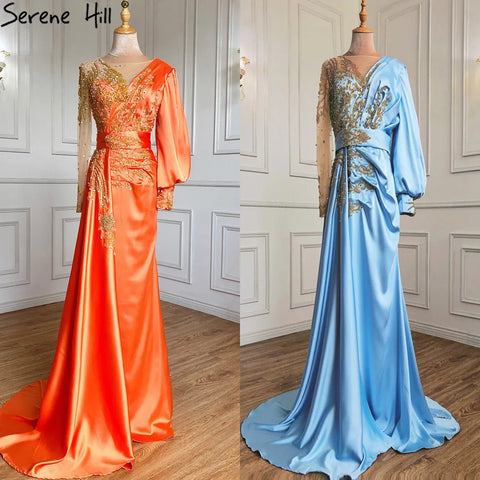 Elegante vestido de noche musulmán de sirena color menta con cuentas de satén y sobrefalda, talla grande 2025, para mujer, fiesta, LA71278 