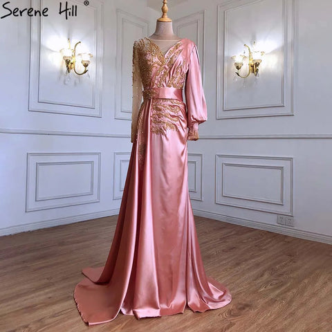 Elegante vestido de noche musulmán de sirena color menta con cuentas de satén y sobrefalda, talla grande 2025, para mujer, fiesta, LA71278 