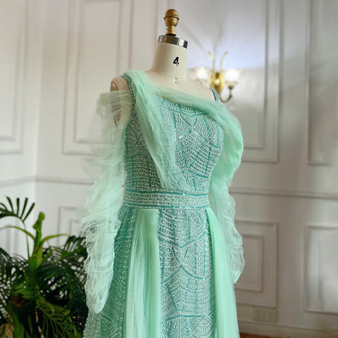 Robe de soirée longue style musulman, coupe A, perlée, couleur menthe, style Dubaï, pour femmes, mariage, LA71924, 2025 