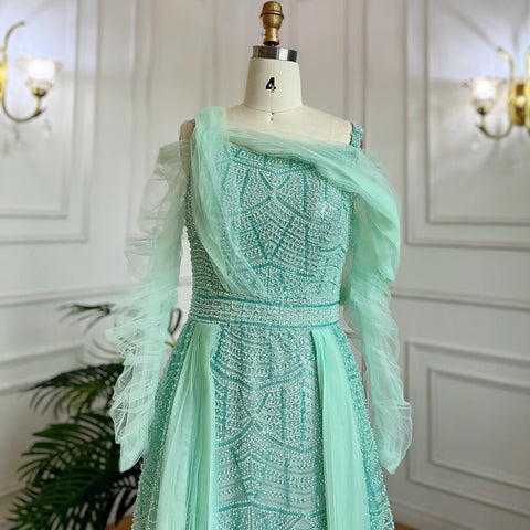 Robe de soirée longue style musulman, coupe A, perlée, couleur menthe, style Dubaï, pour femmes, mariage, LA71924, 2025 