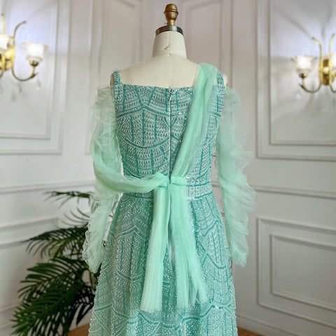 Robe de soirée longue style musulman, coupe A, perlée, couleur menthe, style Dubaï, pour femmes, mariage, LA71924, 2025 
