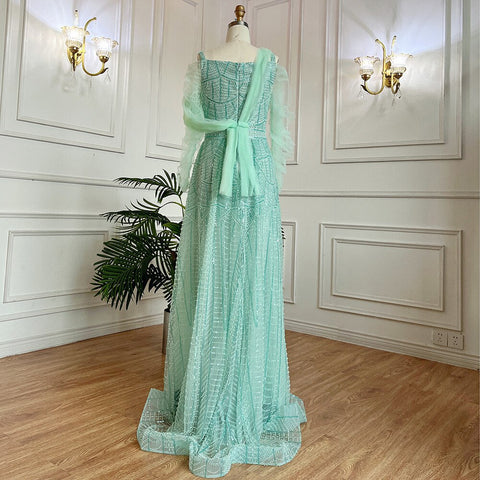 Robe de soirée longue style musulman, coupe A, perlée, couleur menthe, style Dubaï, pour femmes, mariage, LA71924, 2025 