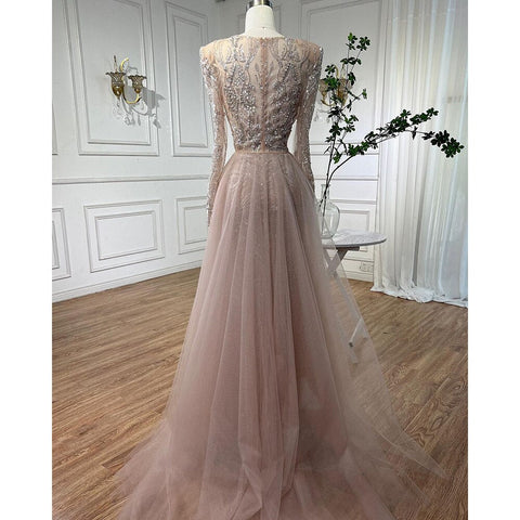 Vestidos de noche musulmanes elegantes de sirena con escote en V y cuentas, de lujo, para mujer, para fiesta de boda, LA72141 
