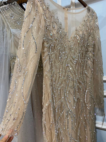 Vestidos de noche musulmanes de lujo con meramida desnuda, con plumas y abalorios, elegantes para mujer, para fiesta, LA71093 