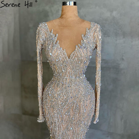 Vestidos de noche musulmanes de lujo con meramida desnuda, con plumas y abalorios, elegantes para mujer, para fiesta, LA71093 