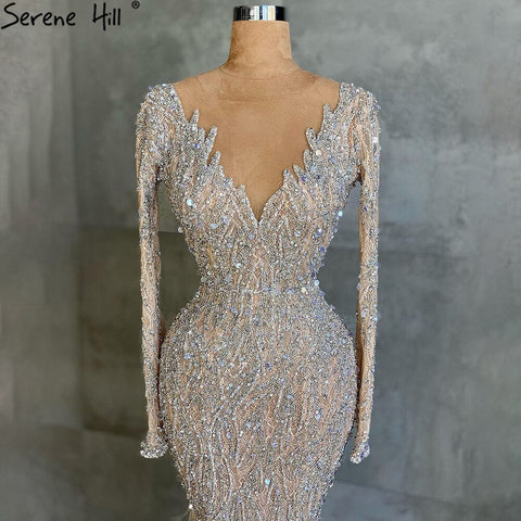 Muslim Nude Meramid Luxury Evening Dresses Gowns Beaded Feathers Elegant 2025 For Women Party LA71093