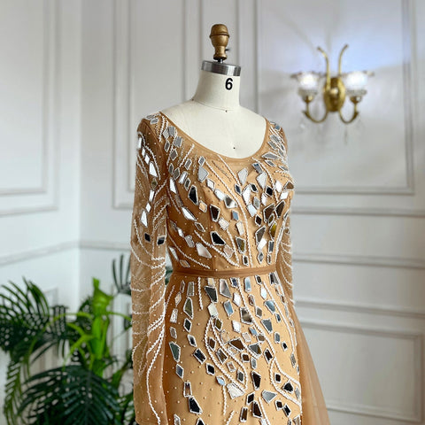 Vestido de noche largo musulmán de sirena con sobrefalda y cuentas, para mujer, para boda, 2025, LA71757 