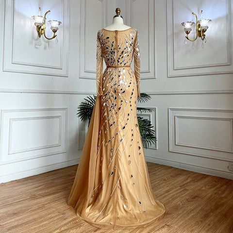 Vestido de noche largo musulmán de sirena con sobrefalda y cuentas, para mujer, para boda, 2025, LA71757 