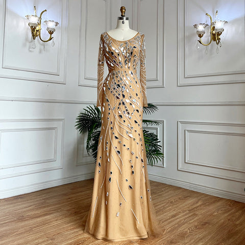 Vestido de noche largo musulmán de sirena con sobrefalda y cuentas, para mujer, para boda, 2025, LA71757 