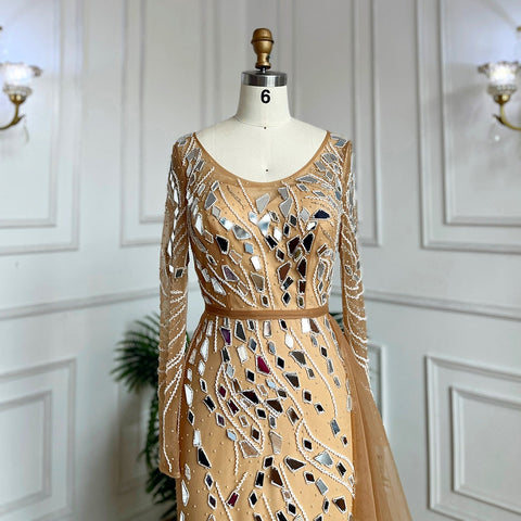 Vestido de noche largo musulmán de sirena con sobrefalda y cuentas, para mujer, para boda, 2025, LA71757 