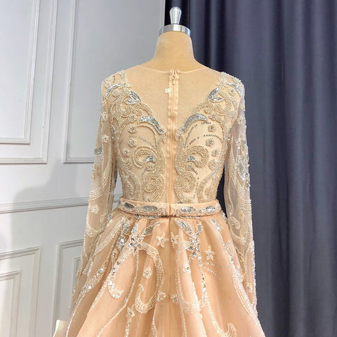 Robe de soirée musulmane couleur chair argentée, style sirène, luxueuse et élégante, avec perles, pour femme, modèle LA71353, 2025 