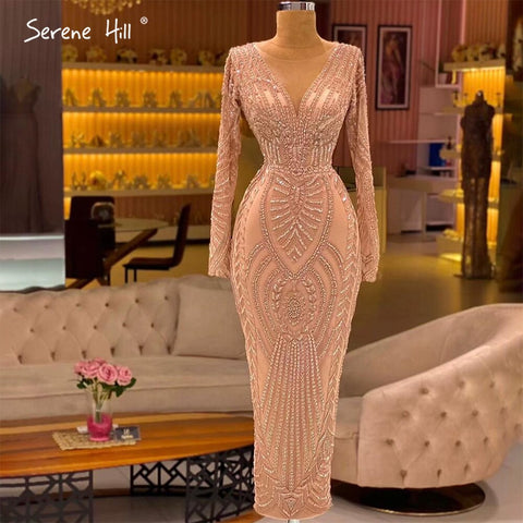 Muslim Peach Luxury Mermaid Evening Dresses Gowns 2025 Elegant Ankle Length For Women Party LA71291