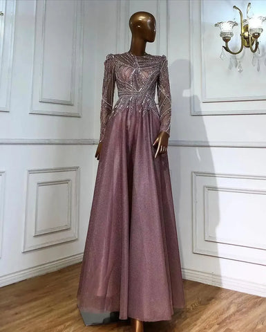 Robe de soirée de luxe rose style musulman, coupe trapèze, ornée de perles, pour femme, tenue de mariage, modèle LA71290A, 2025 