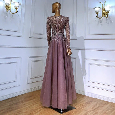 Robe de soirée de luxe rose style musulman, coupe trapèze, ornée de perles, pour femme, tenue de mariage, modèle LA71290A, 2025 