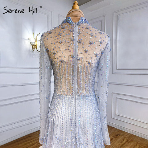 Robe de soirée trapèze rose musulmane, luxueuse, ornée de perles et de cristaux, pour femme, LA71227A, 2025 