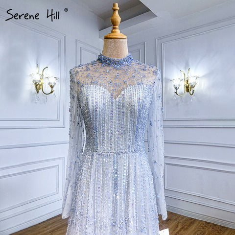 Robe de soirée trapèze rose musulmane, luxueuse, ornée de perles et de cristaux, pour femme, LA71227A, 2025 