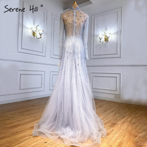 Robe de soirée trapèze rose musulmane, luxueuse, ornée de perles et de cristaux, pour femme, LA71227A, 2025 