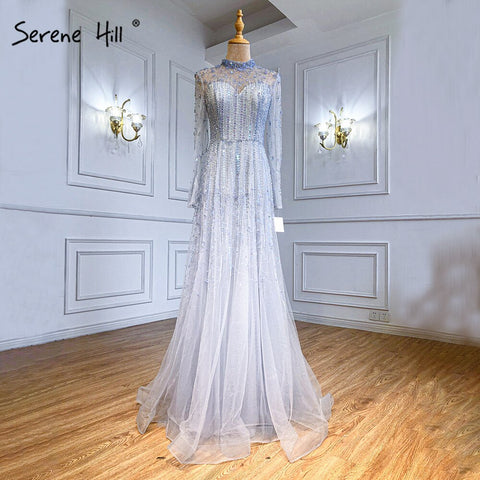 Robe de soirée trapèze rose musulmane, luxueuse, ornée de perles et de cristaux, pour femme, LA71227A, 2025 