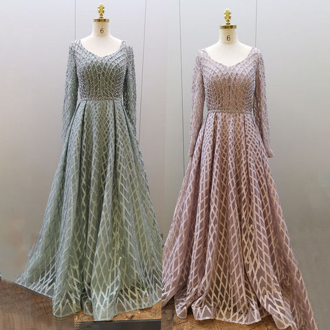 Muslim Pink A Line Luxury Beaded Sexy Sweetheart Evening Dresses Gowns For Women Party 2025 LA71811