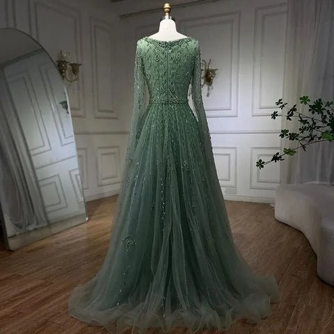 Muslim Pink Beaded A-Line Square Collar Luxury Dubai Evening Dress Gown LA71803A