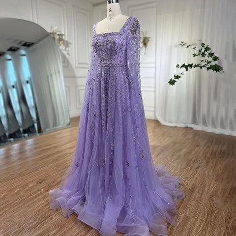 Muslim Pink Beaded A-Line Square Collar Luxury Dubai Evening Dress Gown LA71803A