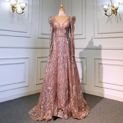 Robe de soirée sirène rose élégante et luxueuse, avec jupe perlée, pour femme musulmane, modèle LA71572, 2025 