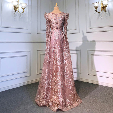 Robe de soirée sirène rose élégante et luxueuse, avec jupe perlée, pour femme musulmane, modèle LA71572, 2025 