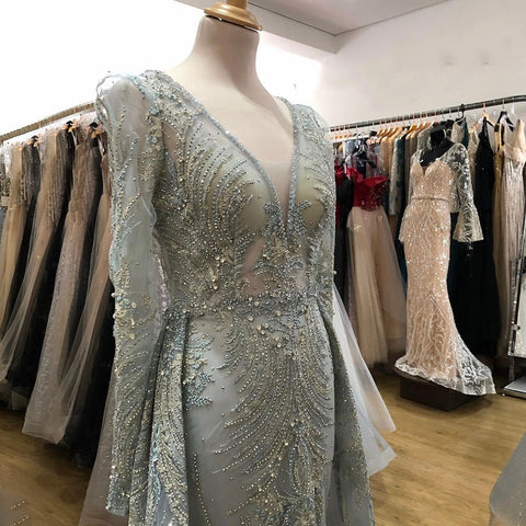 Robe de soirée sirène rose élégante et luxueuse, avec jupe perlée, pour femme musulmane, modèle LA71572, 2025 