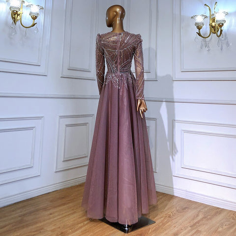 Robe de soirée rose musulmane, robe trapèze perlée, luxueuse, pour femme, modèle 2025, pour mariage, LA71290L 