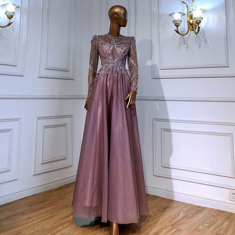 Robe de soirée rose musulmane, robe trapèze perlée, luxueuse, pour femme, modèle 2025, pour mariage, LA71290L 