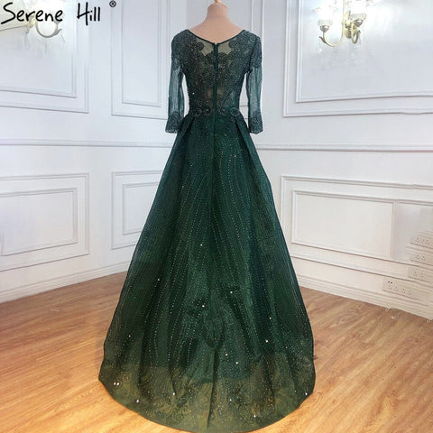 Vestidos de noche musulmanes de encaje rosa con cuentas y cristales, talla grande, corte A, de lujo, para mujer, fiesta, LA70773A 