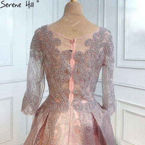 Vestidos de noche musulmanes de encaje rosa con cuentas y cristales, talla grande, corte A, de lujo, para mujer, fiesta, LA70773A 