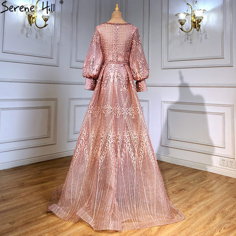 Muslim Pink Luxury Beaded Overskirt Mermaid Evening Dresses Gowns 2025 For Woman Party  LA71482