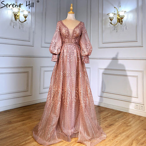 Muslim Pink Luxury Beaded Overskirt Mermaid Evening Dresses Gowns 2025 For Woman Party  LA71482