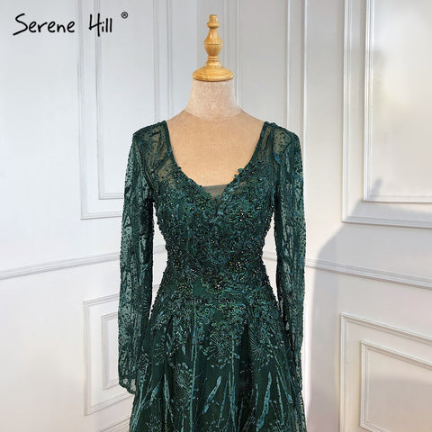 Muslim Pink Luxury Evening Dresses 2025 A-Line Beaded Long Sleeves For Women Party LA71311