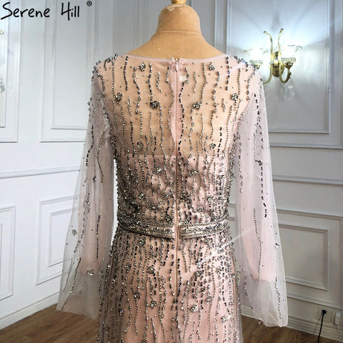 Muslim Pink Luxury Evening Dresses Gowns 2025 A-Line Beading Sparkle Sexy Formal Dress LA70972
