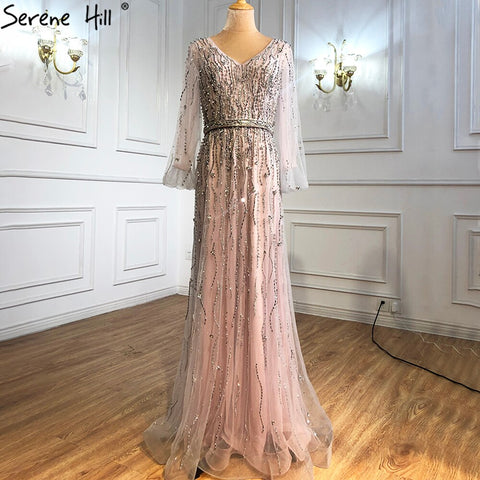 Muslim Pink Luxury Evening Dresses Gowns 2025 A-Line Beading Sparkle Sexy Formal Dress LA70972