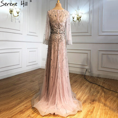 Muslim Pink Luxury Evening Dresses Gowns 2025 A-Line Beading Sparkle Sexy Formal Dress LA70972