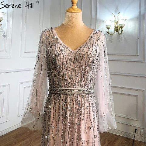 Muslim Pink Luxury Evening Dresses Gowns 2025 A-Line Beading Sparkle Sexy Formal Dress LA70972