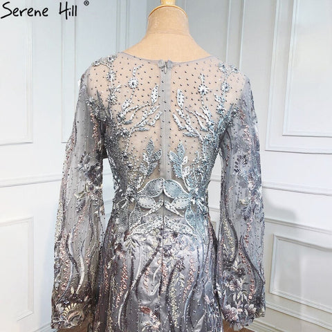 Vestidos de noche musulmanes de lujo en rosa, con flores de cristal, mangas largas tipo farol, diseño LA70779 