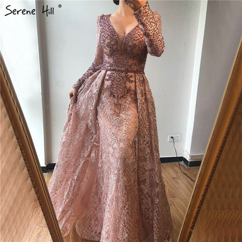 Muslim Pink Mermaid Elegant Luxury With Train Evening Party Wear Dresses Gowns 2025 For Women Plus Size LA70159