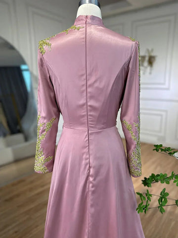 Muslim Pink Mermaid Embroidery Satin Elegant Evening Dresses Gowns 2025 For Women Wedding Party LA72218